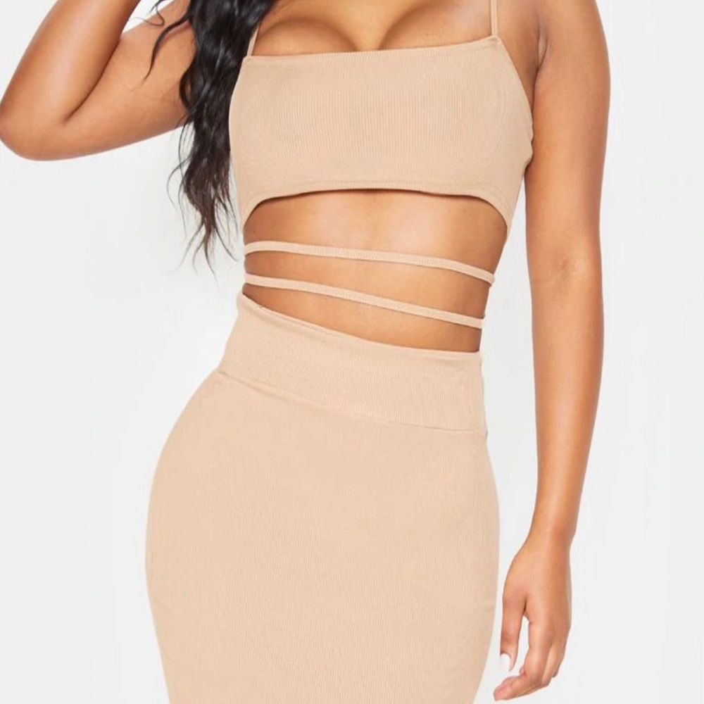 PLT stone rubbed cut out bodycon dress